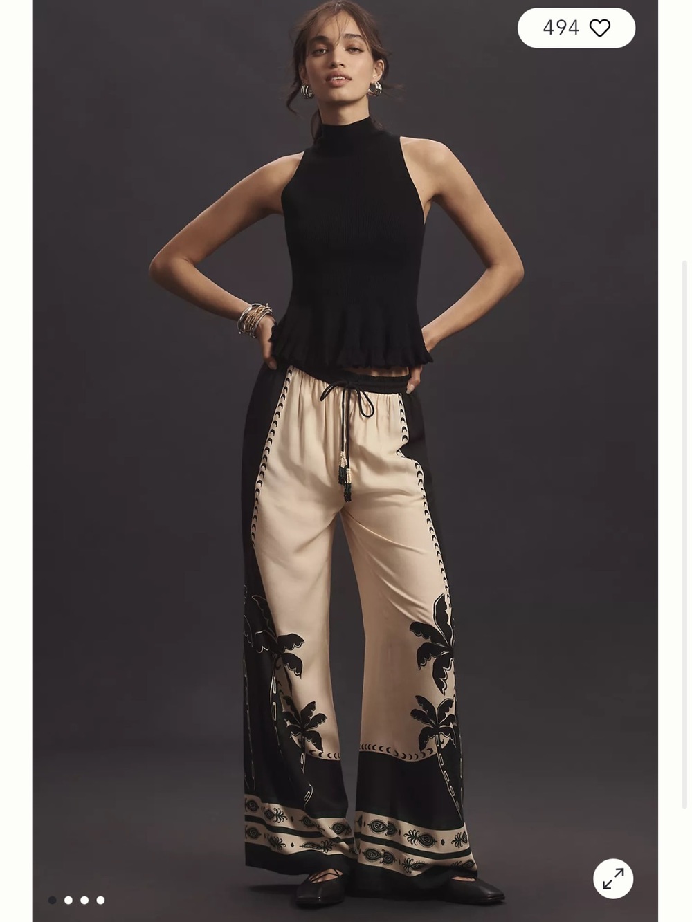 FARM Rio Martina Black & Cream Wide-Leg Pull-On Pants, NWT, Small